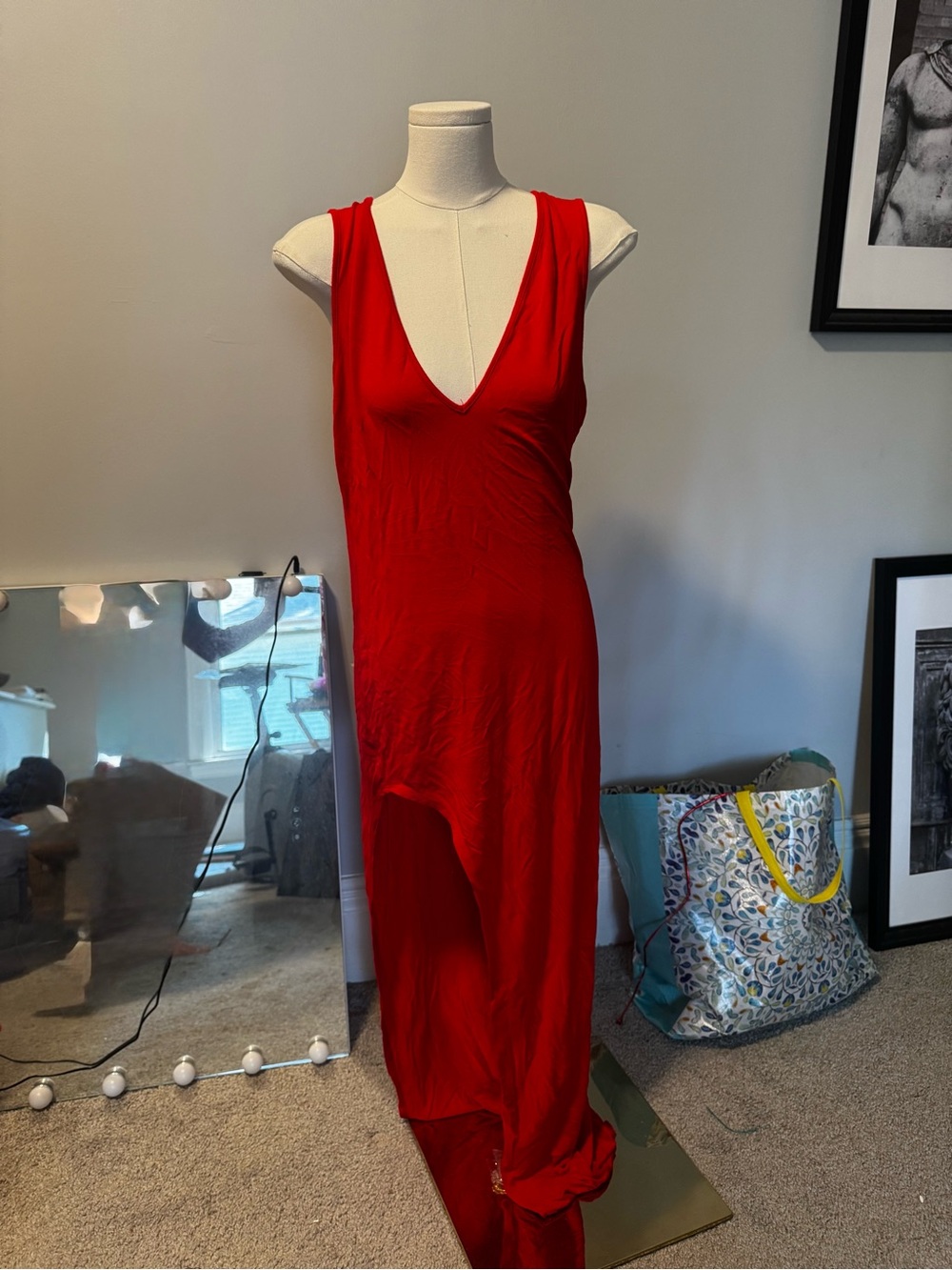 Red Sleeveless V-Neck Maxi Dress